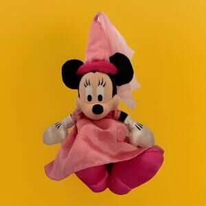 Disney Parks Authentic Plush Minnie Mouse Princess Pink Satin Dress Hat Toy